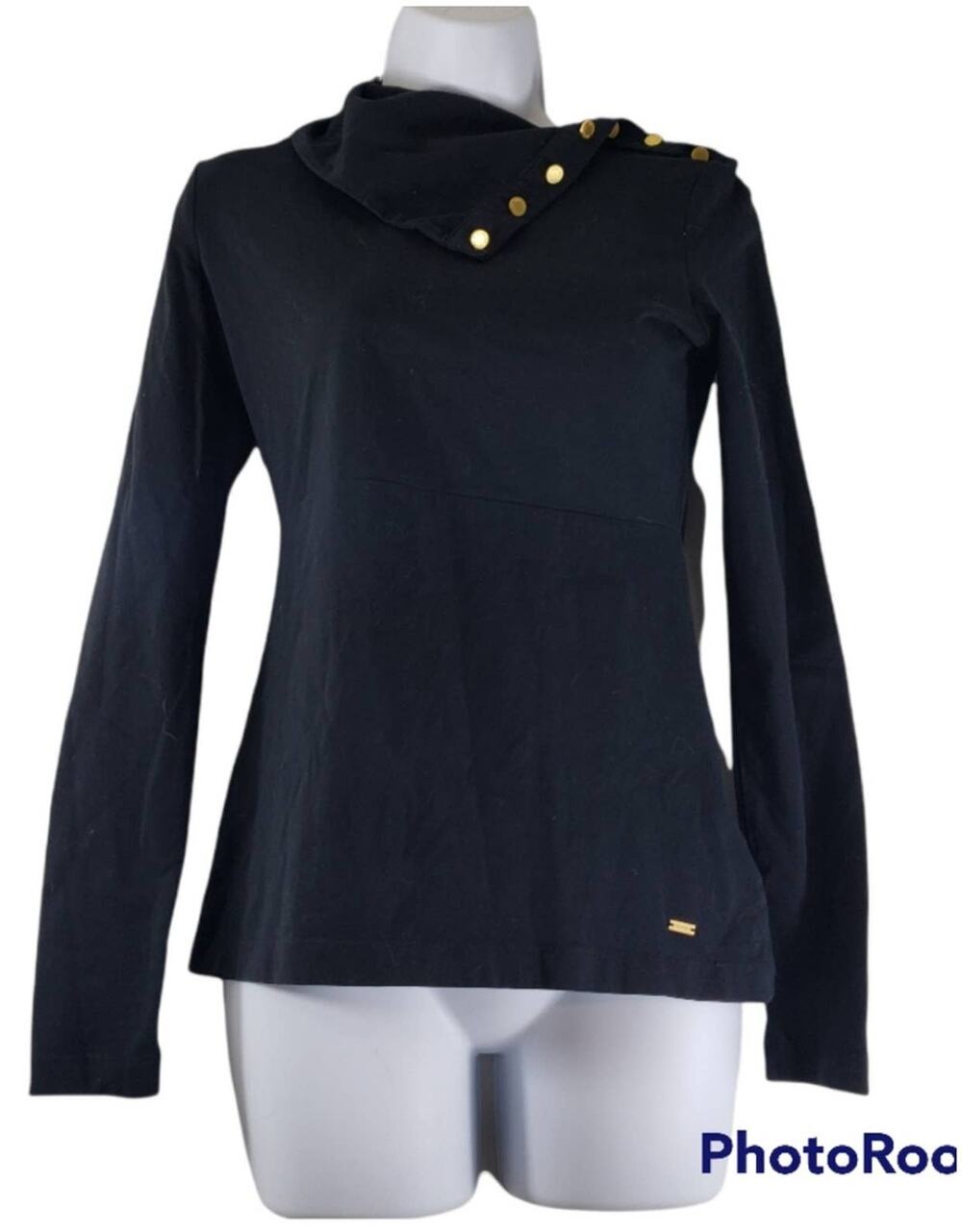 Tommy Hilfiger Black Cowl Neck Button Side Long Sleeve Top XS